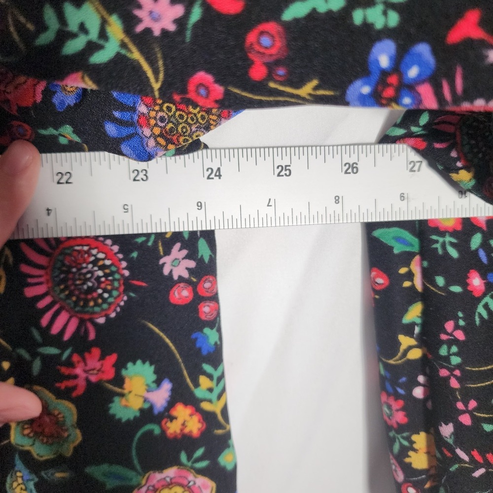 LOGO Lori Goldstein Floral‎ Button Front Jacket Black Multi Color Crochet Trim L - Picture 6 of 11